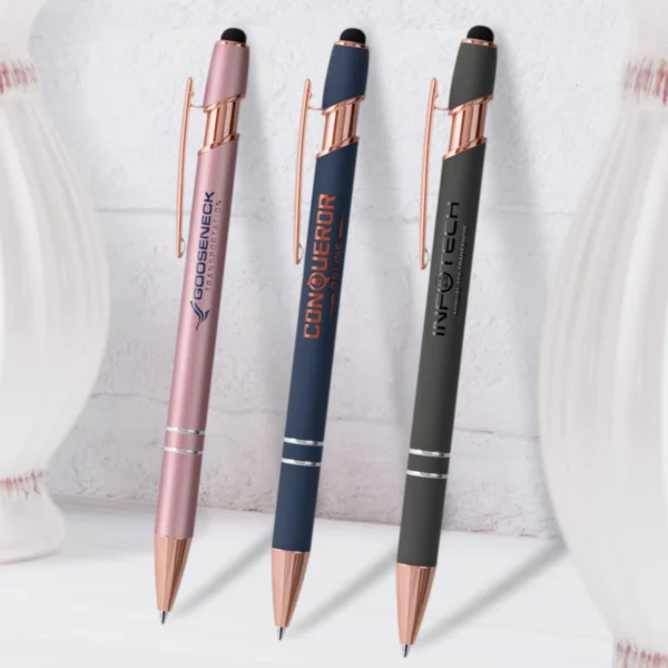 Soft Touch Rose Gold Trim Metal Pens