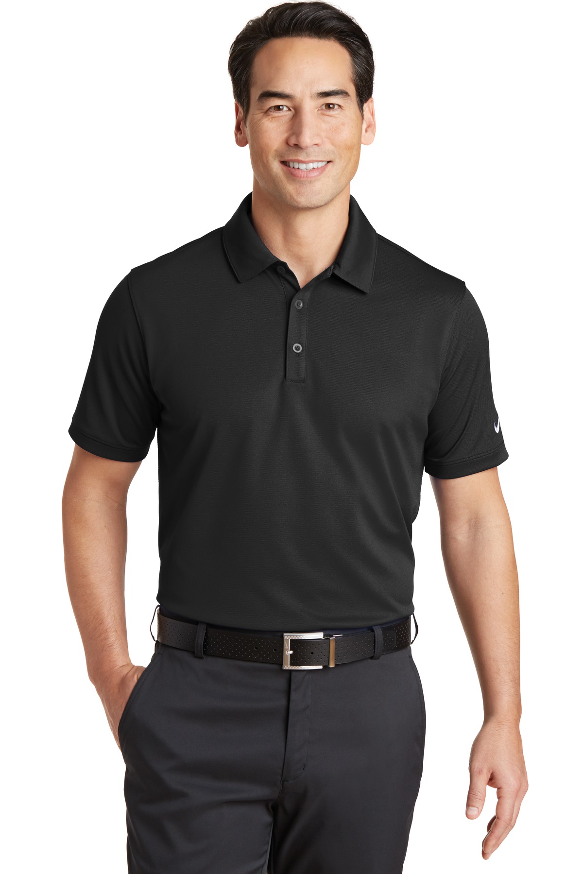 746099_black_model_front_042015.jpg Nike Dri-FIT Solid Icon Pique Modern Fit Polo - Image 1