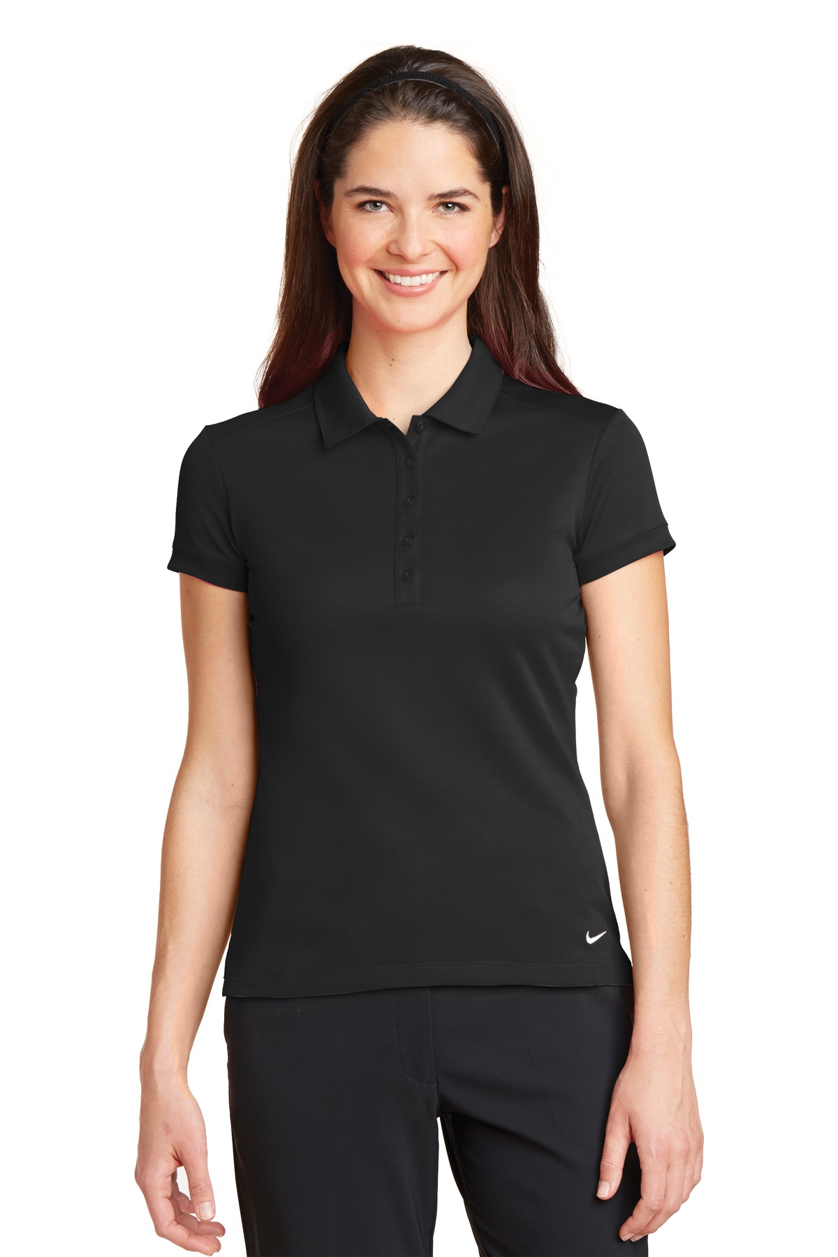 746100_black_model_front_042015.jpg Nike Women's Dri-FIT Solid Icon Pique Modern Fit Polo - Image 1