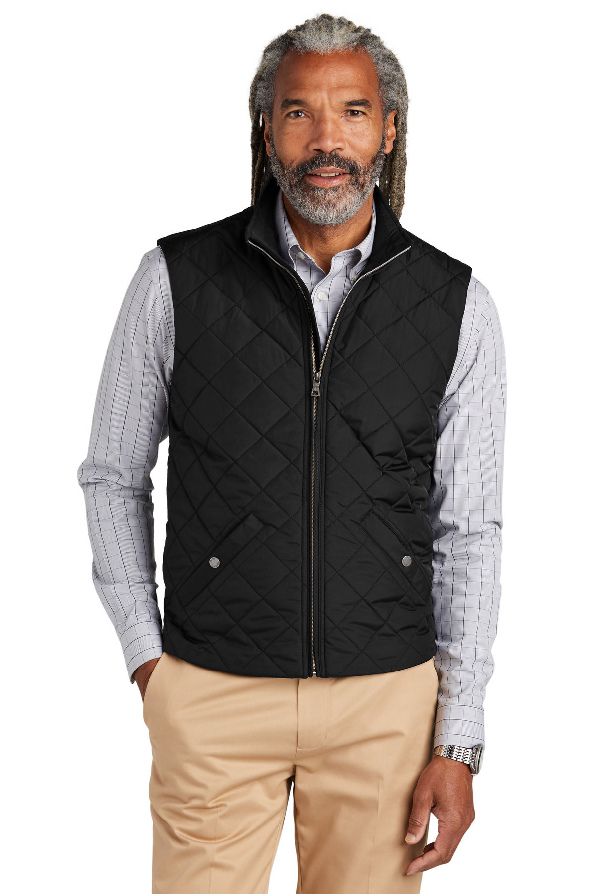 BB18602_deepblack_model_front-1.jpg Brooks Brothers Quilted Vest BB18602 - Image 1