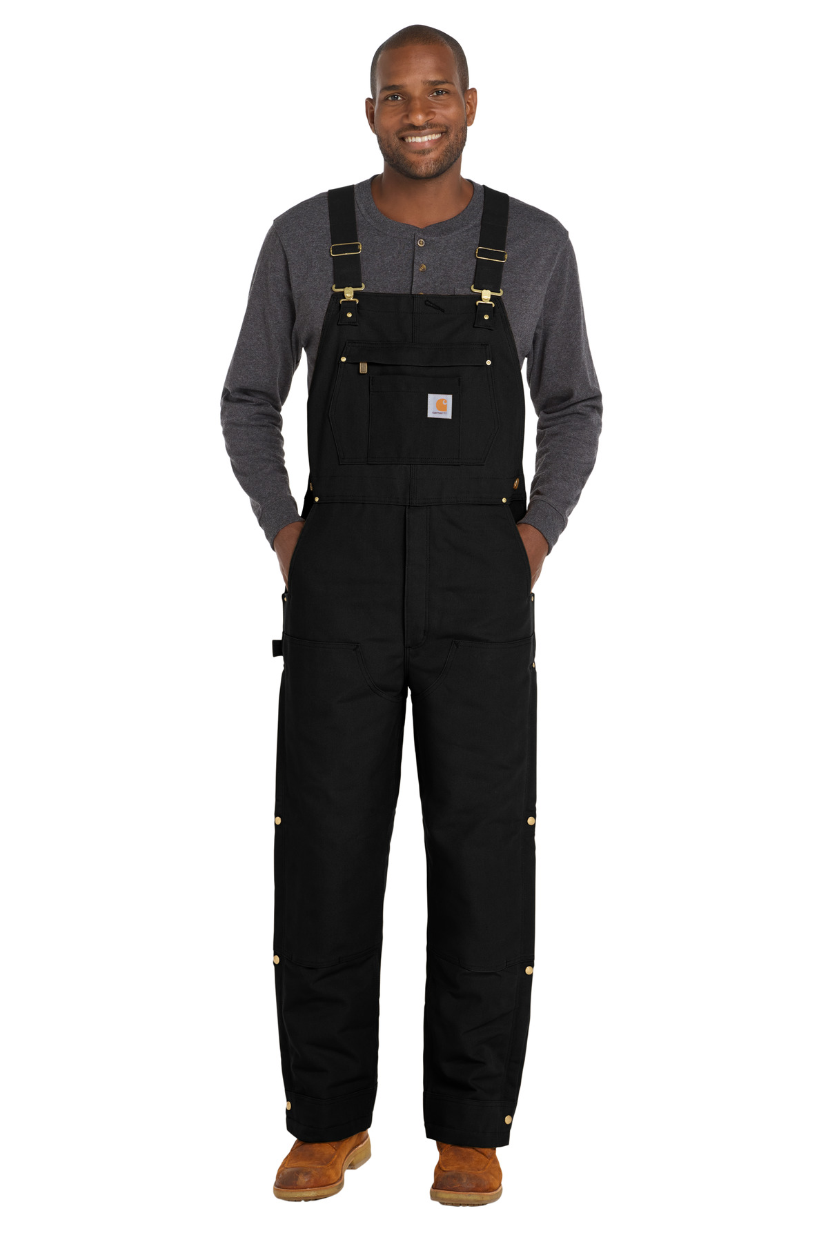 CT106672_black_model_front-1.jpg Carhartt Firm Duck Insulated Bib Overalls CT106672 - Image 1