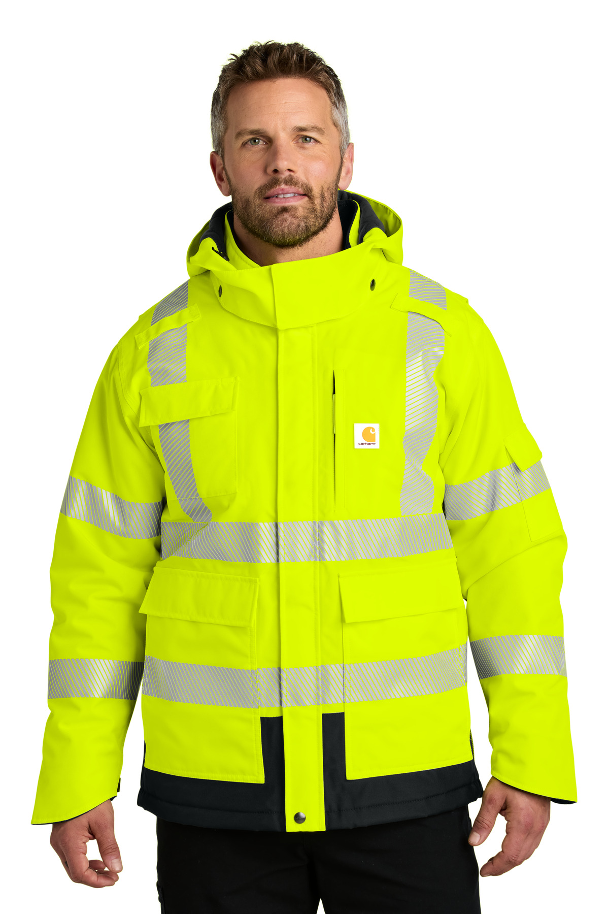 CT106694_britelime_model_front-1.jpg Carhartt ANSI 107 Class 3 Waterproof Heavyweight Insulated Jacket CT106694 - Image 1