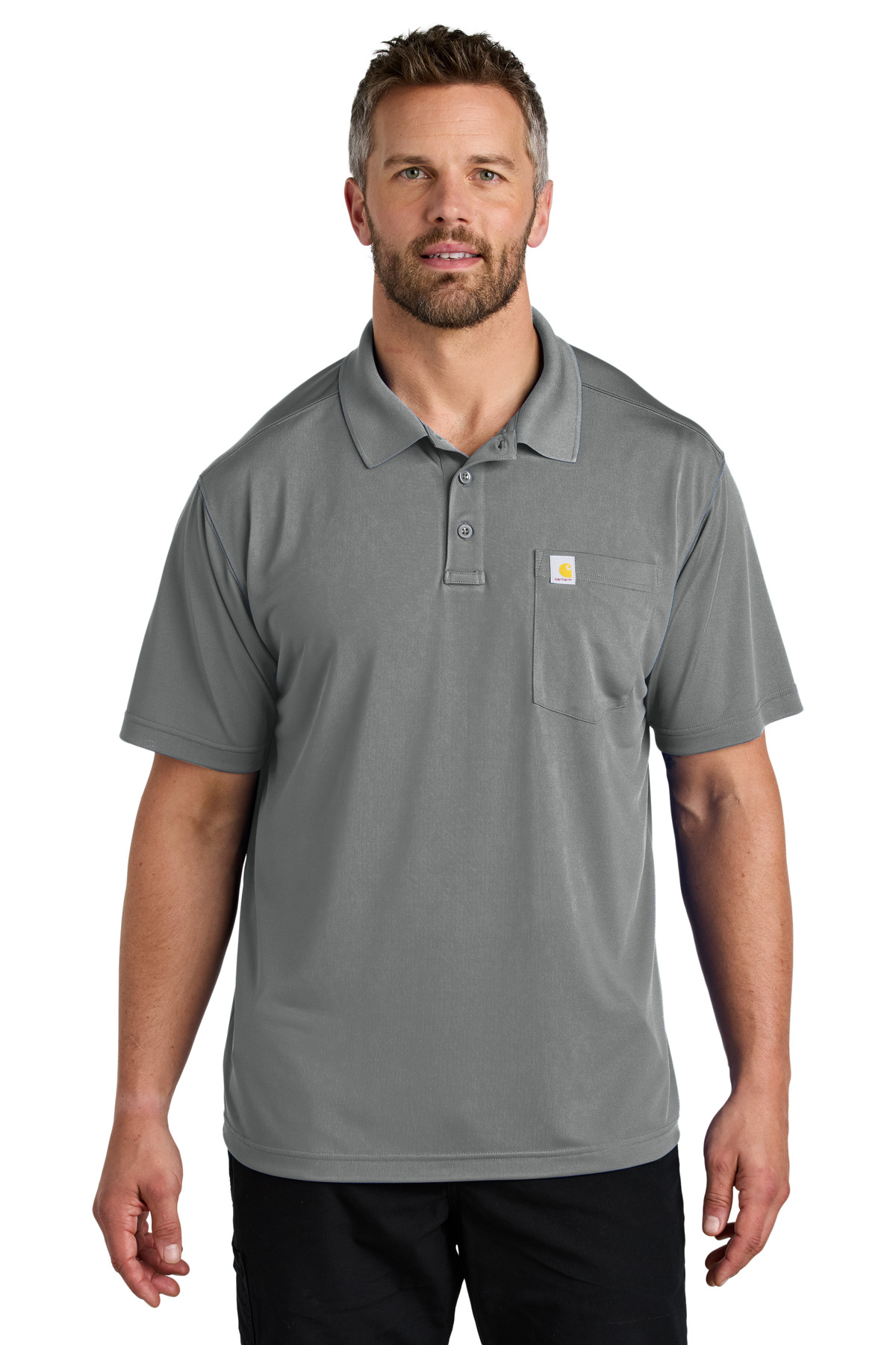 CT106880_asphaltgrey_model_front-1.jpg Carhartt Force Snag-Resistant Pocket Polo CT106880 - Image 1