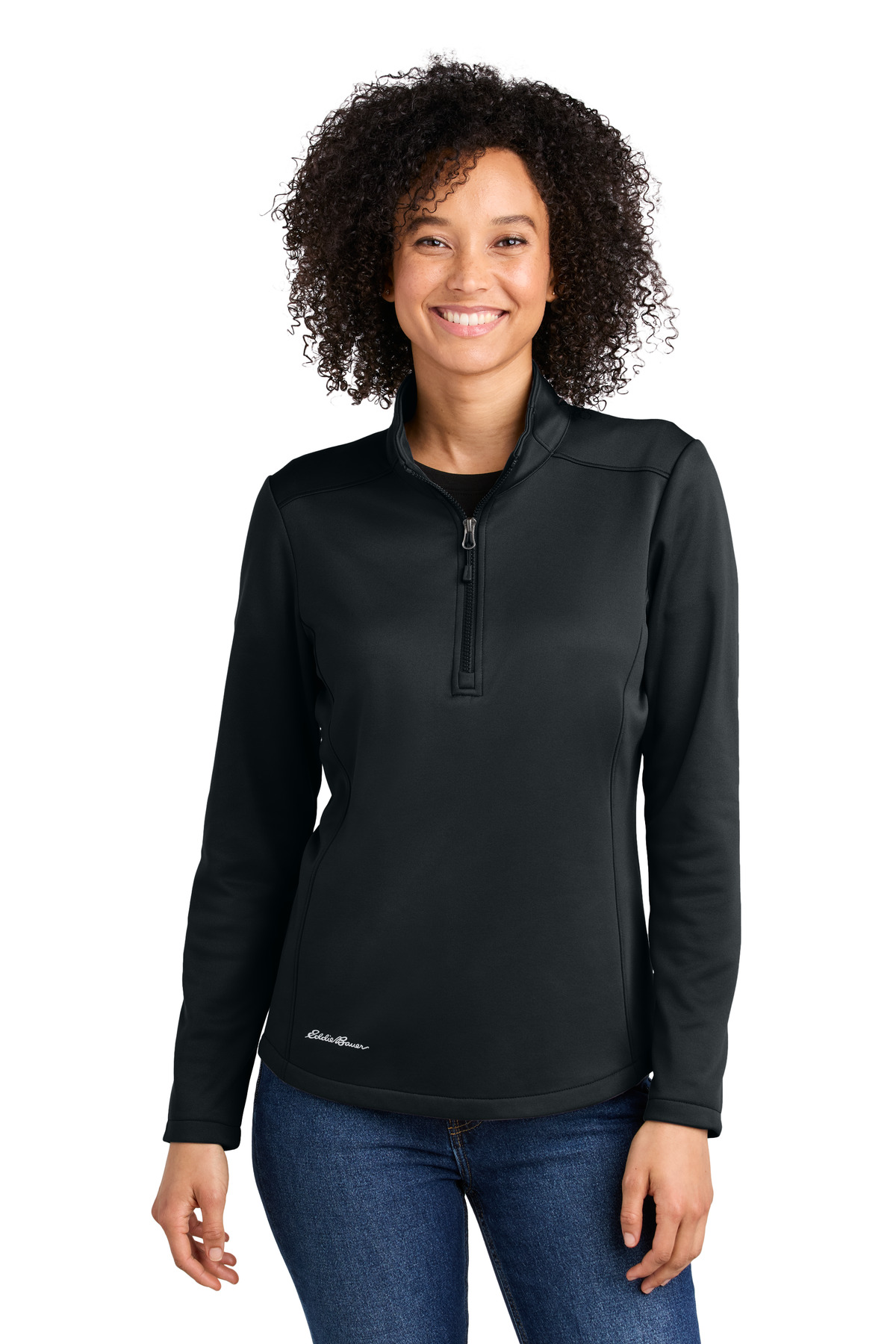 EB2370_black_model_front.jpg Eddie Bauer Women's Smooth Mid Layer Fleece 1/2-Zip EB2370 - Image 1