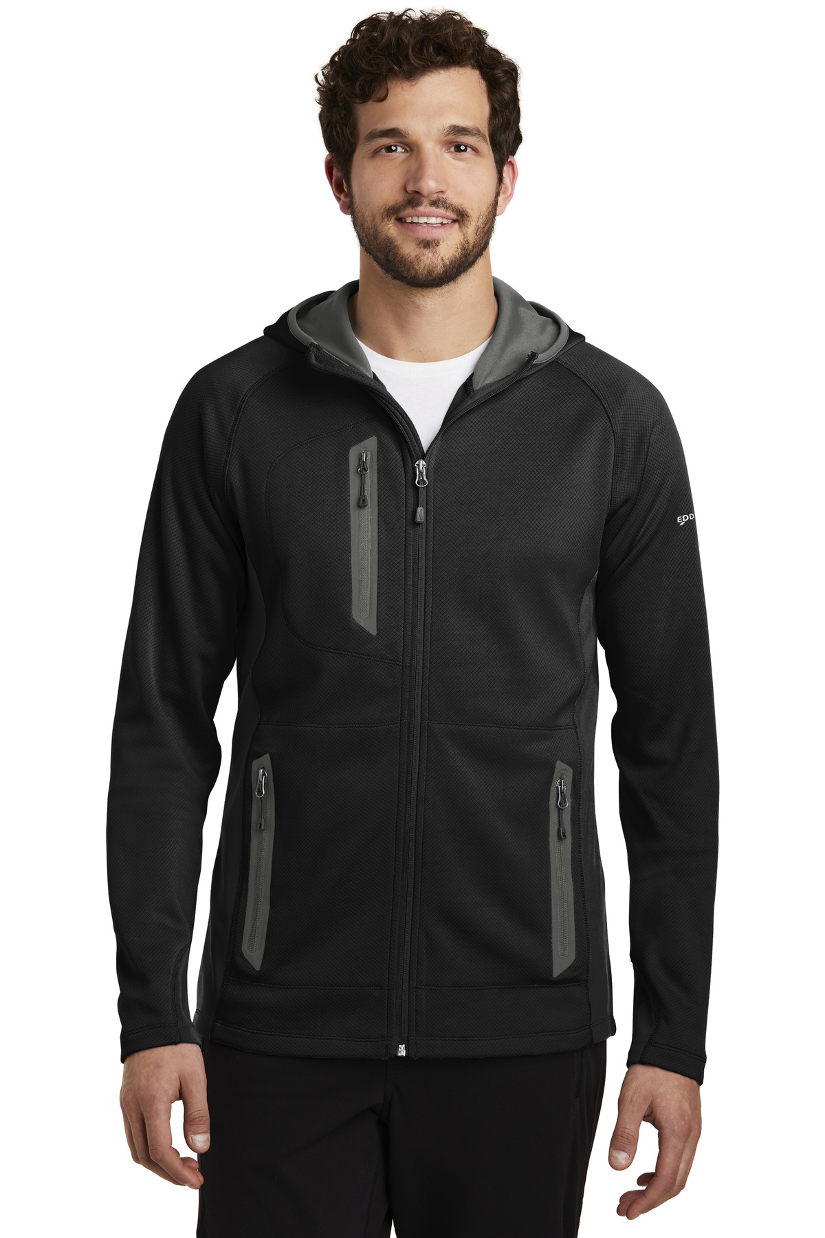 EB244_black_model_front_072018.jpg Eddie Bauer Sport Hooded Full-Zip Fleece Jacket - Image 1