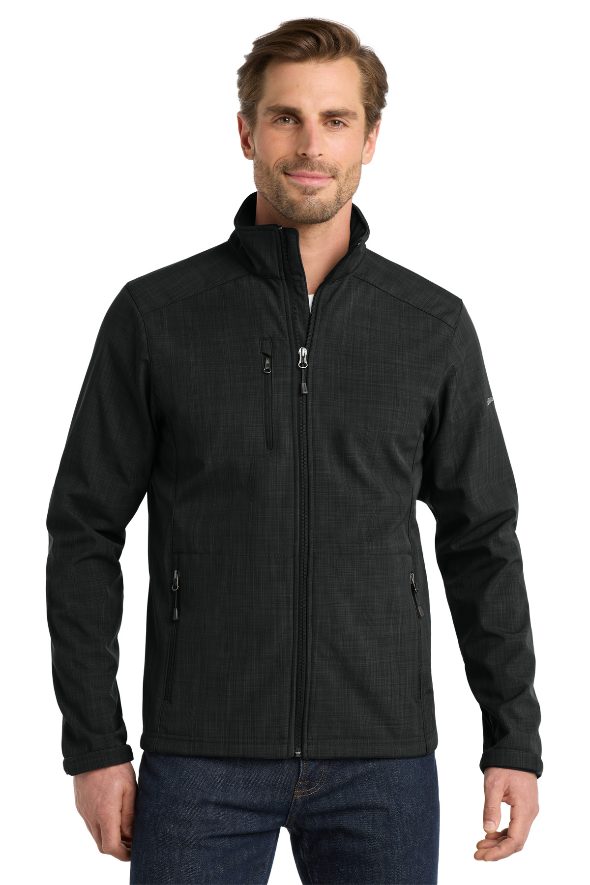 EB532_black_model_front.jpg Eddie Bauer Shaded Crosshatch Soft Shell Jacket - Image 1