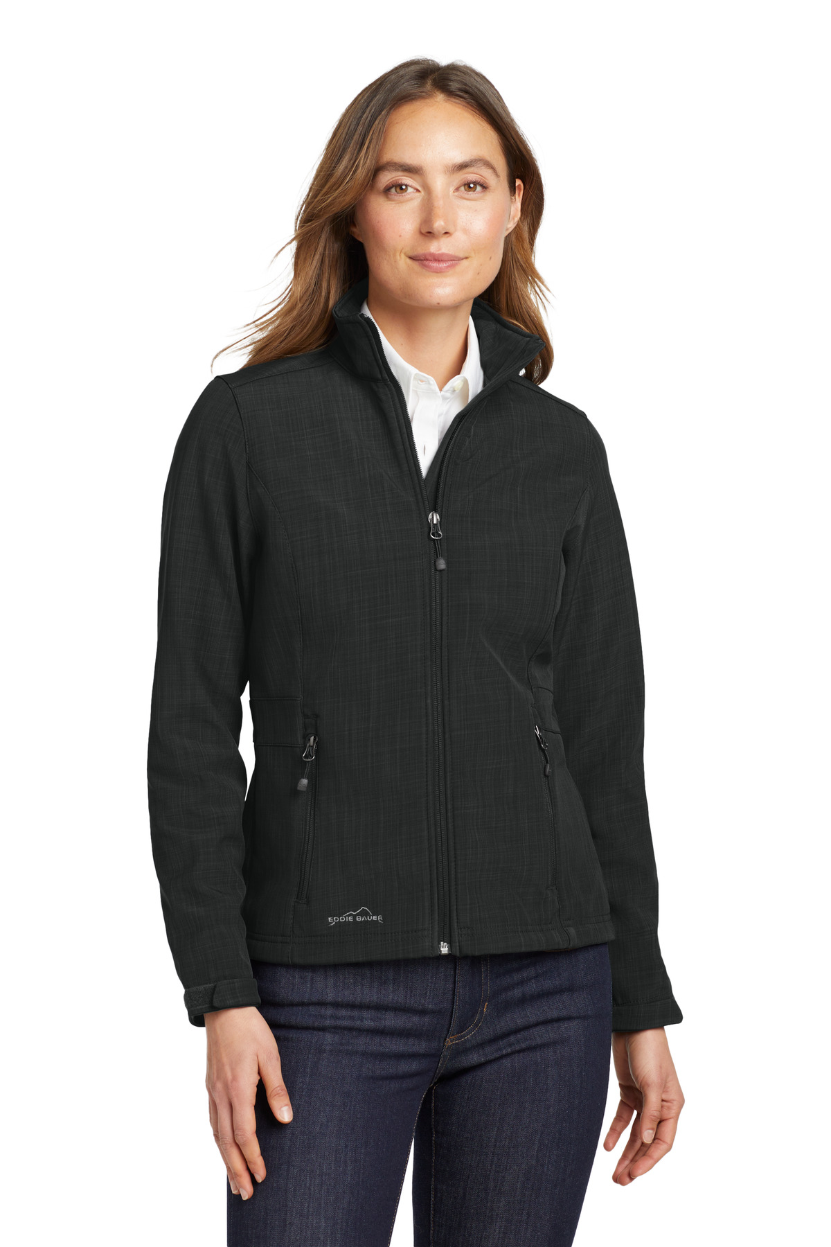 EB533_black_model_front.jpg Eddie Bauer Women's Shaded Crosshatch Soft Shell Jacket - Image 1