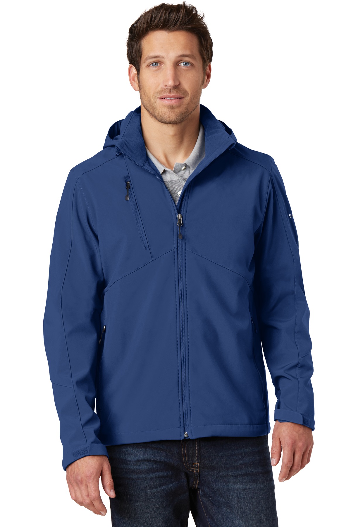 EB536_admiralblue_model_front_042015.jpg Eddie Bauer Hooded Soft Shell Parka - Image 1