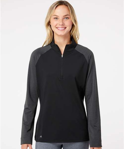 Adidas Women's Heathered 3-Stripes Quarter-Zip Pullover
