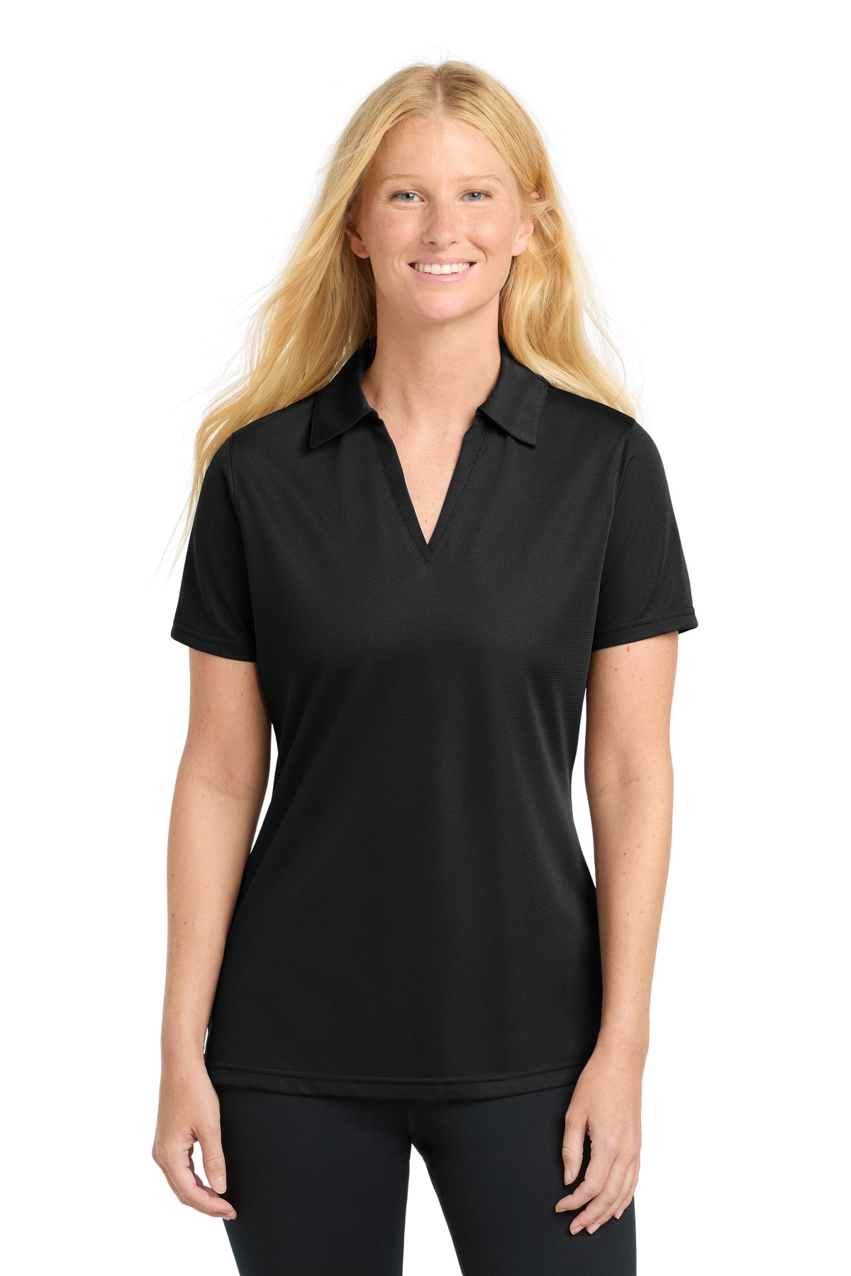 LST690_black_model_front.jpg Sport-Tek Women's PosiCharge Active Textured Polo - Image 1