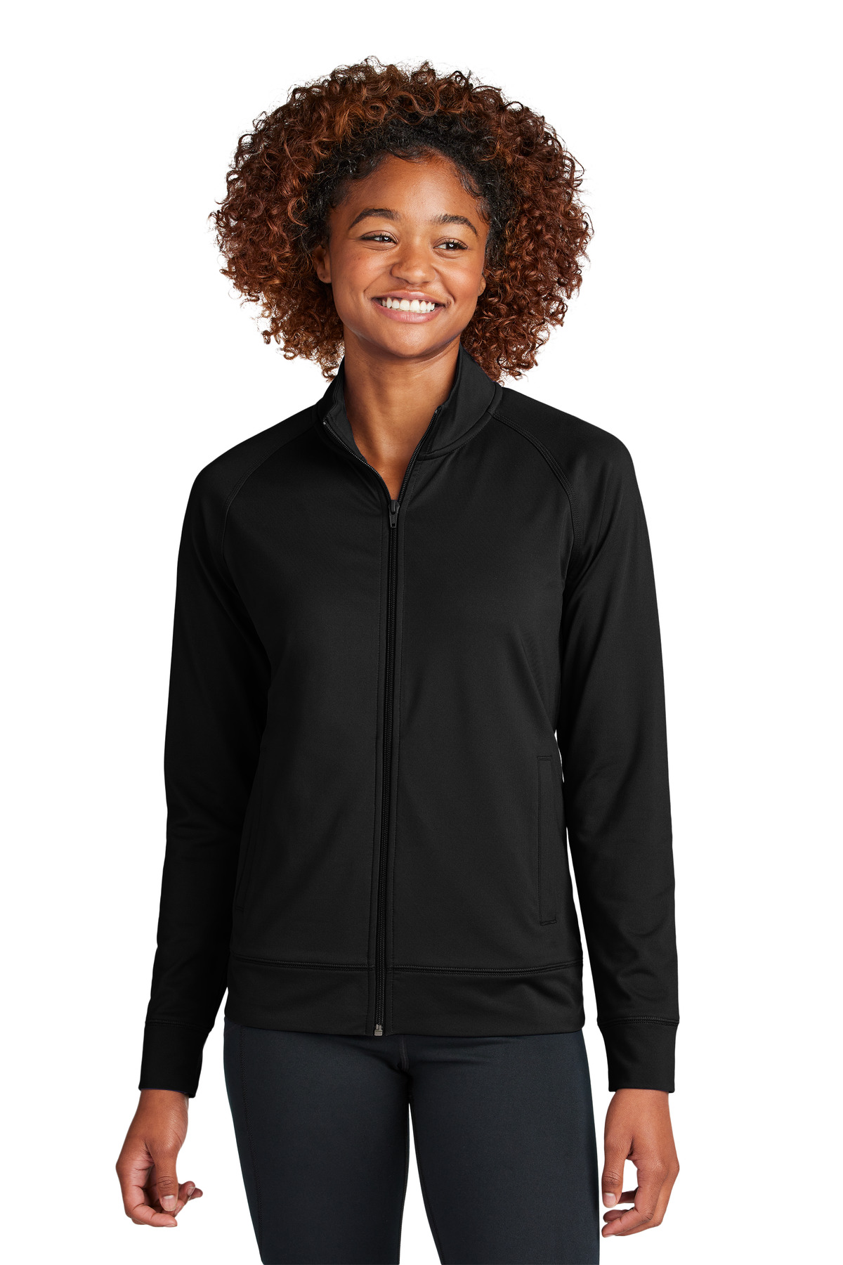 LST857_BLACK_Model_Front.jpg Sport-Tek Women's Sport-Wick Stretch Full-Zip Cadet Jacket LST857 - Image 1