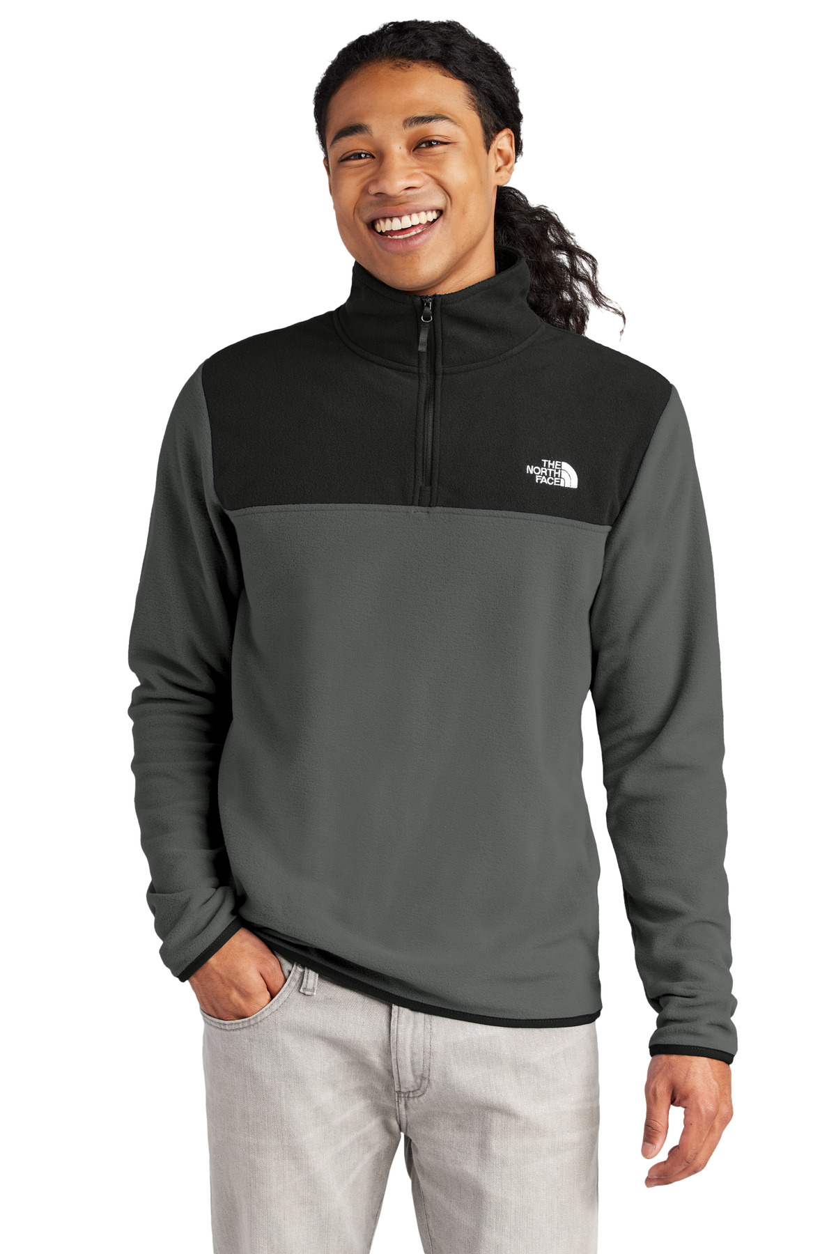 NF0A7V4L_ASPHALTGREYTNFBLACK_Model_Front.jpg The North Face Glacier 1/4-Zip Fleece NF0A7V4L - Image 1