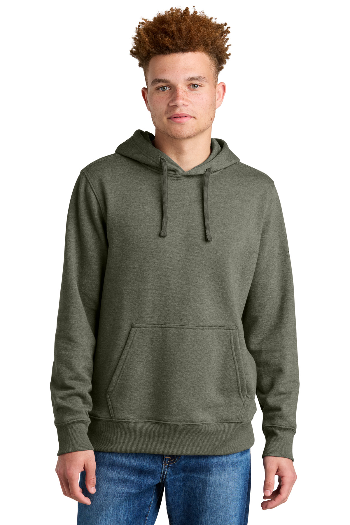 NF0A8AU0_newtaupegreenheather_model_front.jpg The North Face Sleeve Logo Pullover Hoodie NF0A8AU0 - Image 1