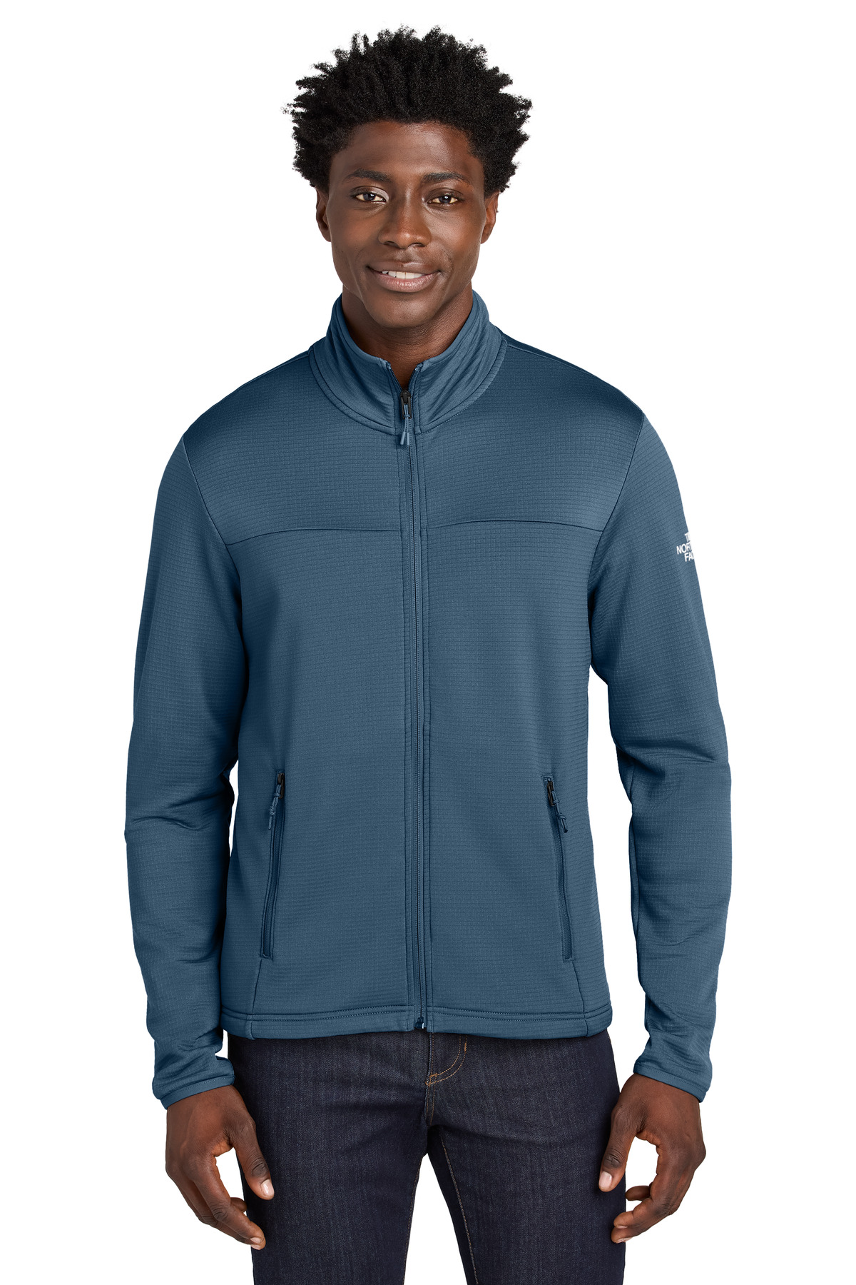NF0A8ENK_shadyblue_model_front.jpg The North Face Aim Full-Zip Fleece Jacket NF0A8ENK - Image 1