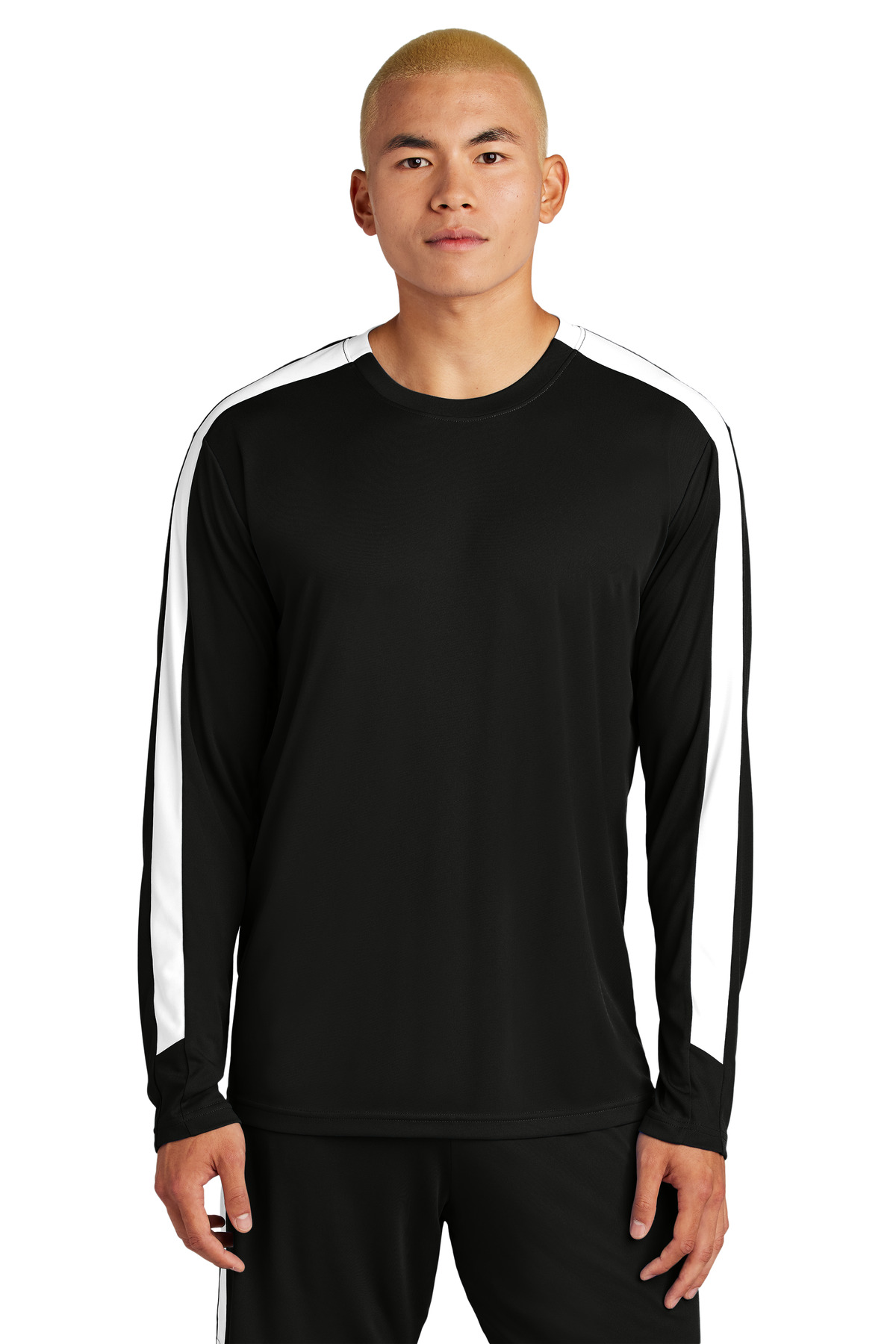 ST100LS_BLACKWHITE_Model_Front.jpg Sport-Tek Competitor ™ United Long Sleeve Crew ST100LS - Image 1