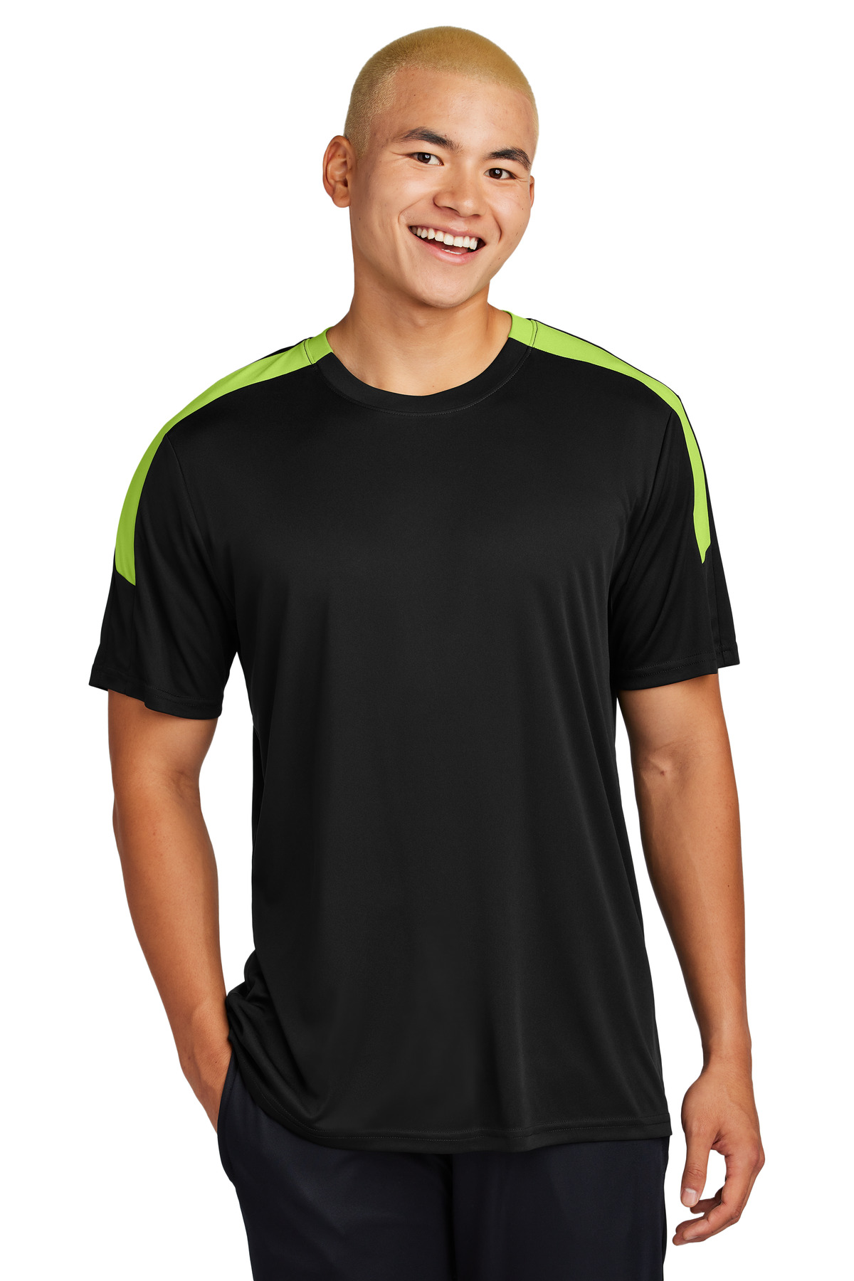 ST100_BLACKLIMESHOCK_Model_Front.jpg Sport-Tek Competitor ™ United Crew ST100 - Image 1