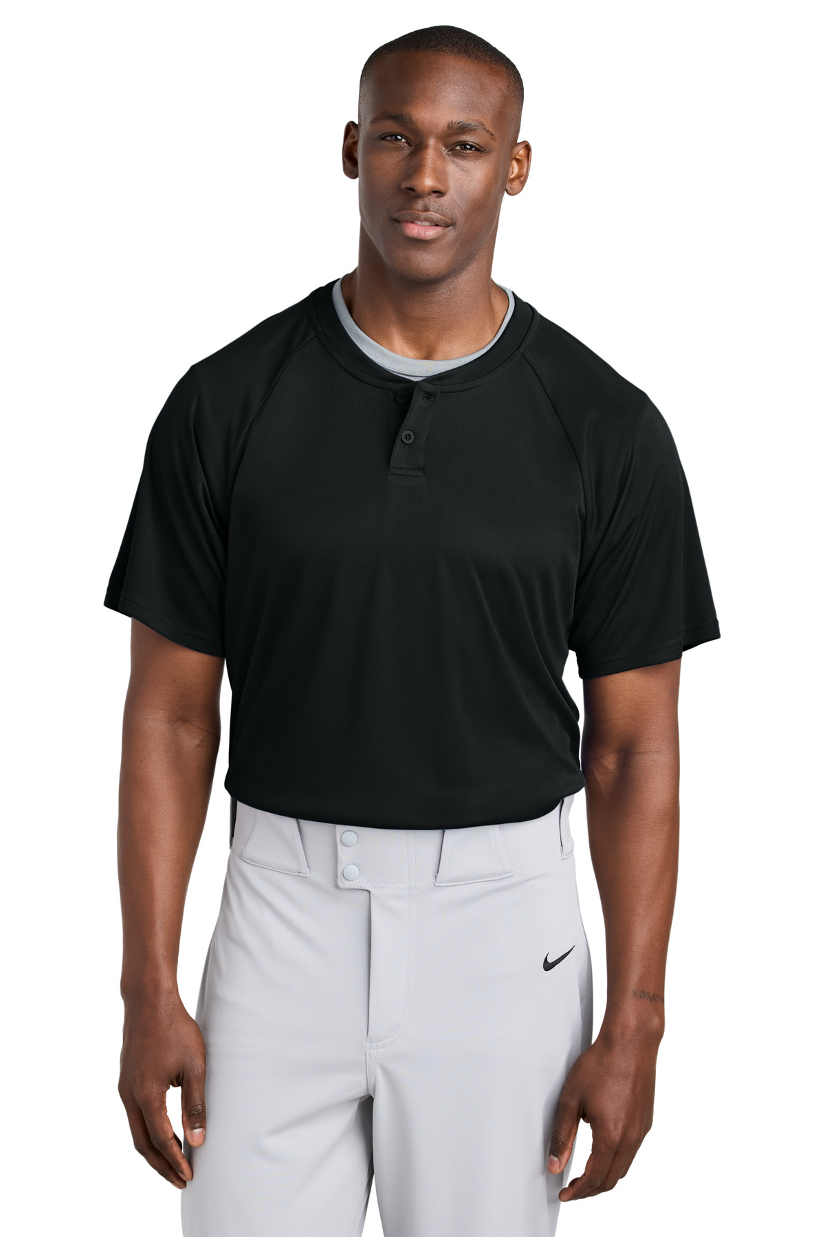 ST359_black_model_front.jpg Sport-Tek PosiCharge Competitor ™ 2-Button Henley ST359 - Image 1