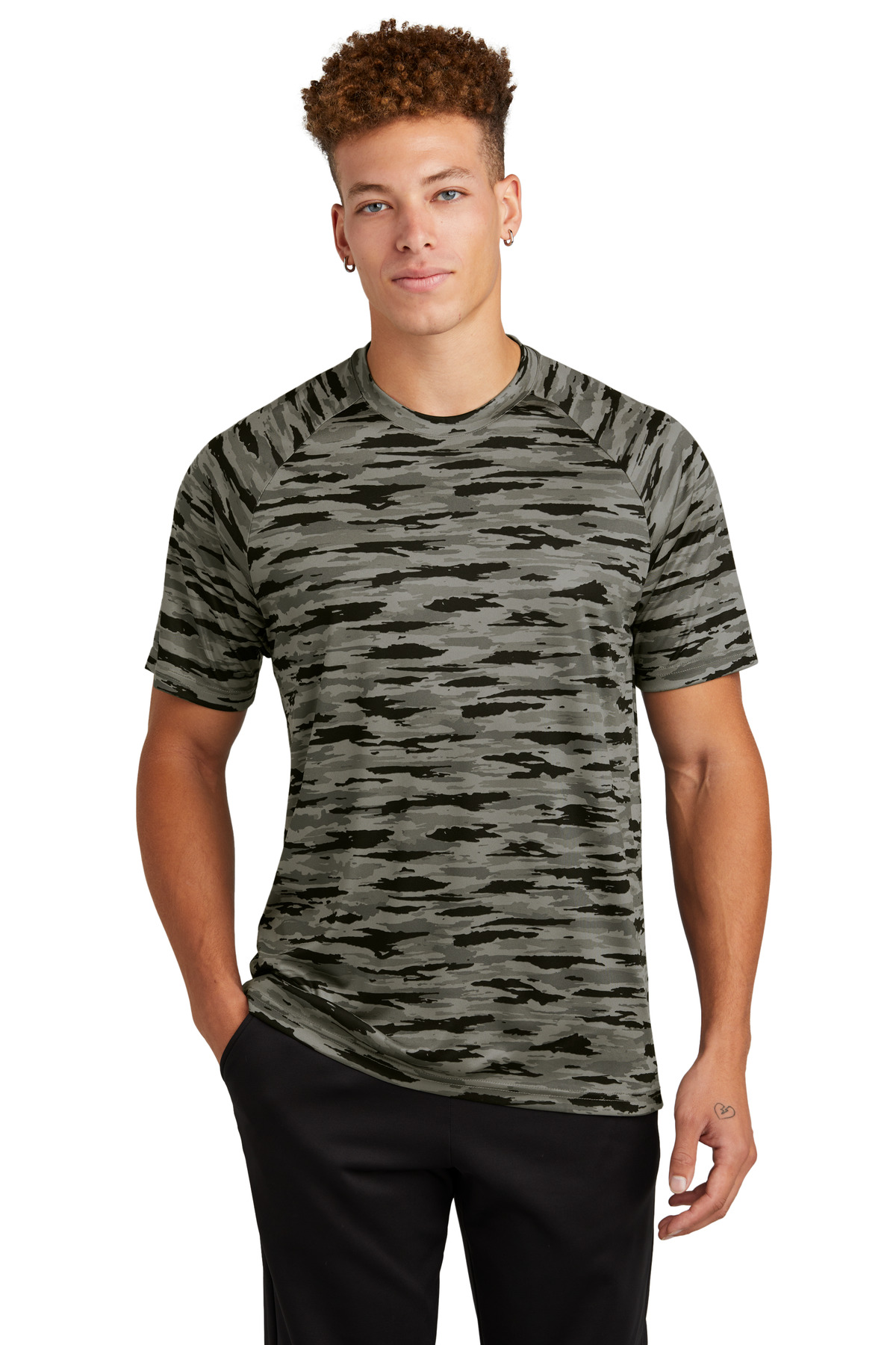 ST375_black_model_front.jpg Sport-Tek Drift Camo Tee ST375 - Image 1