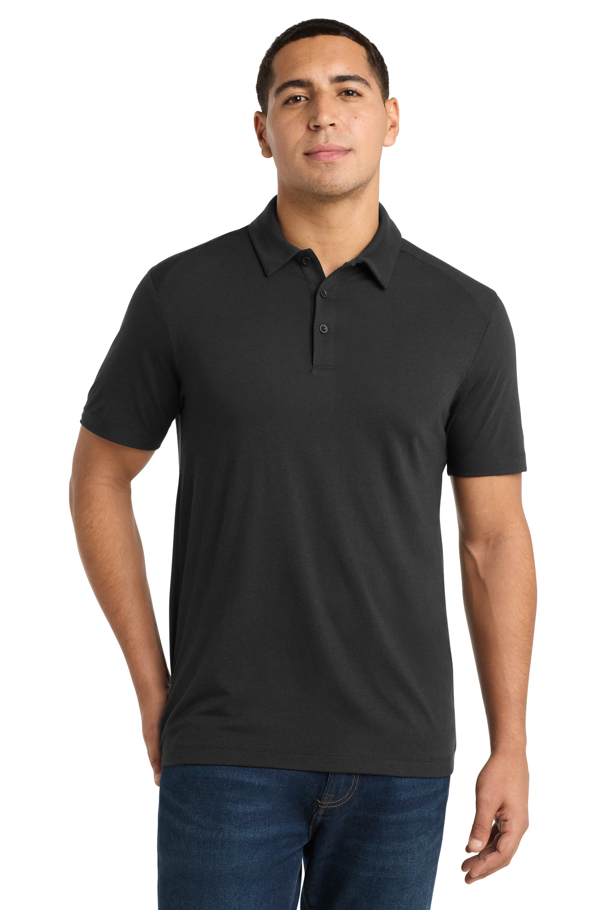 ST405_blacktriadsolid_model_front.jpg Sport-Tek PosiCharge Tri-Blend Wicking Polo - Image 1