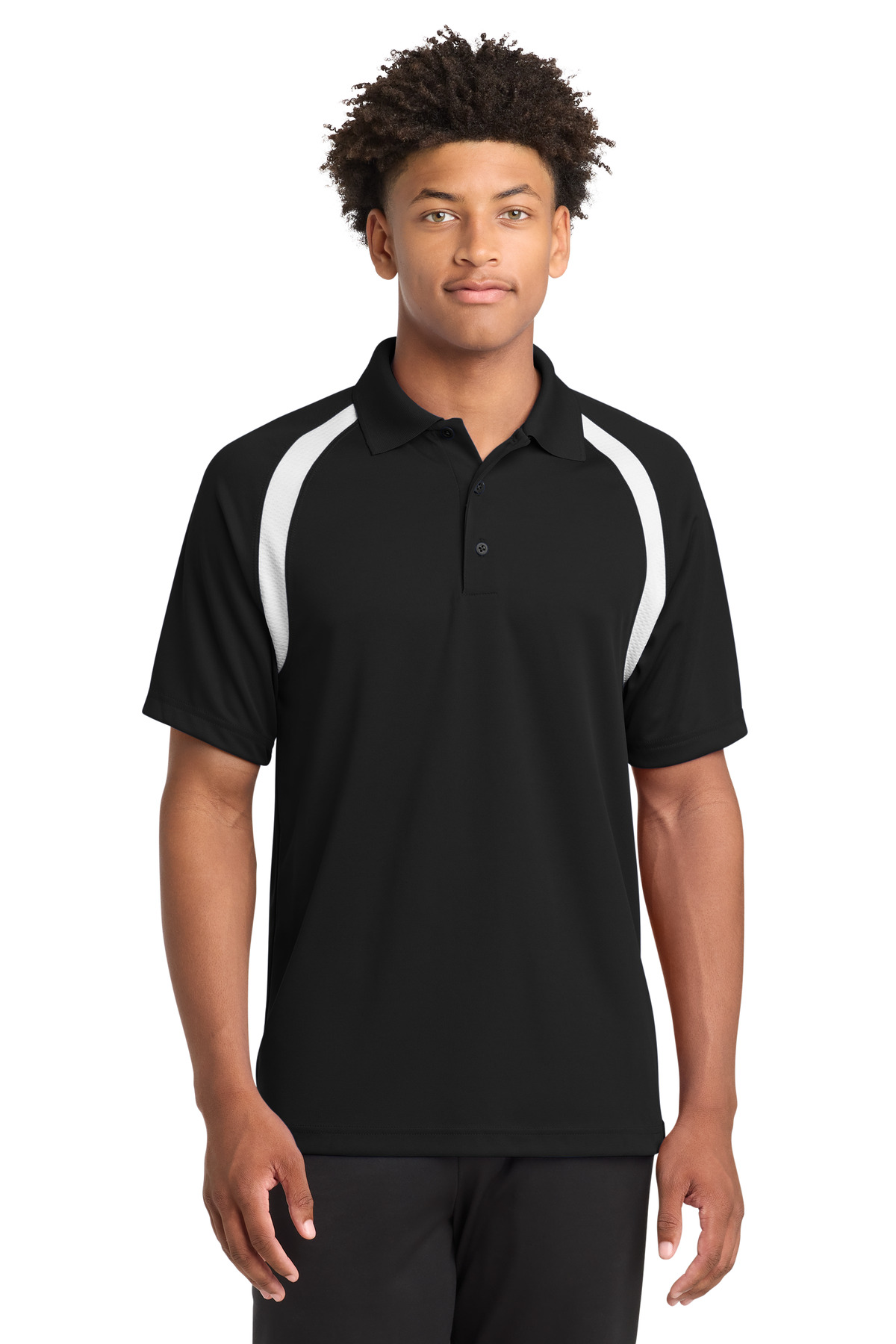 T476_black_model_front.jpg Sport-Tek Dry Zone Colorblock Raglan Polo - Image 1