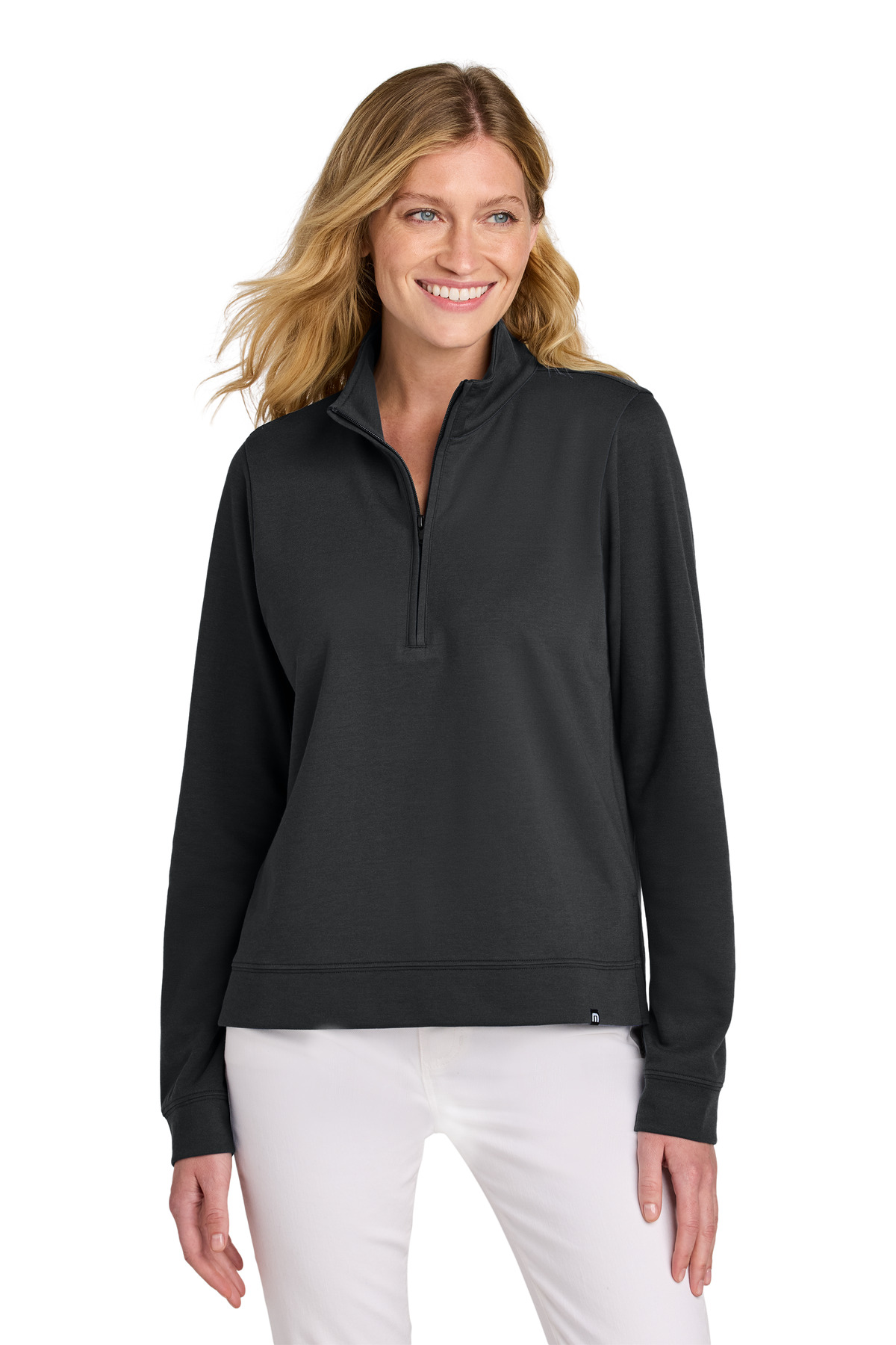 TM1LD007_black_model_front.jpg TravisMathew Women's Coveside 1/2-Zip TM1LD007 - Image 1