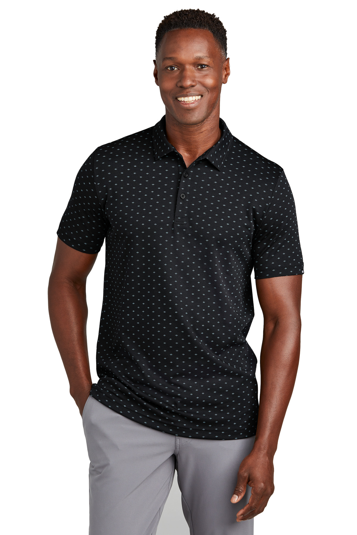 TM1MY403_blackaegeanblue_model_front.jpg TravisMathew Oceanside Geo Polo TM1MY403 - Image 1