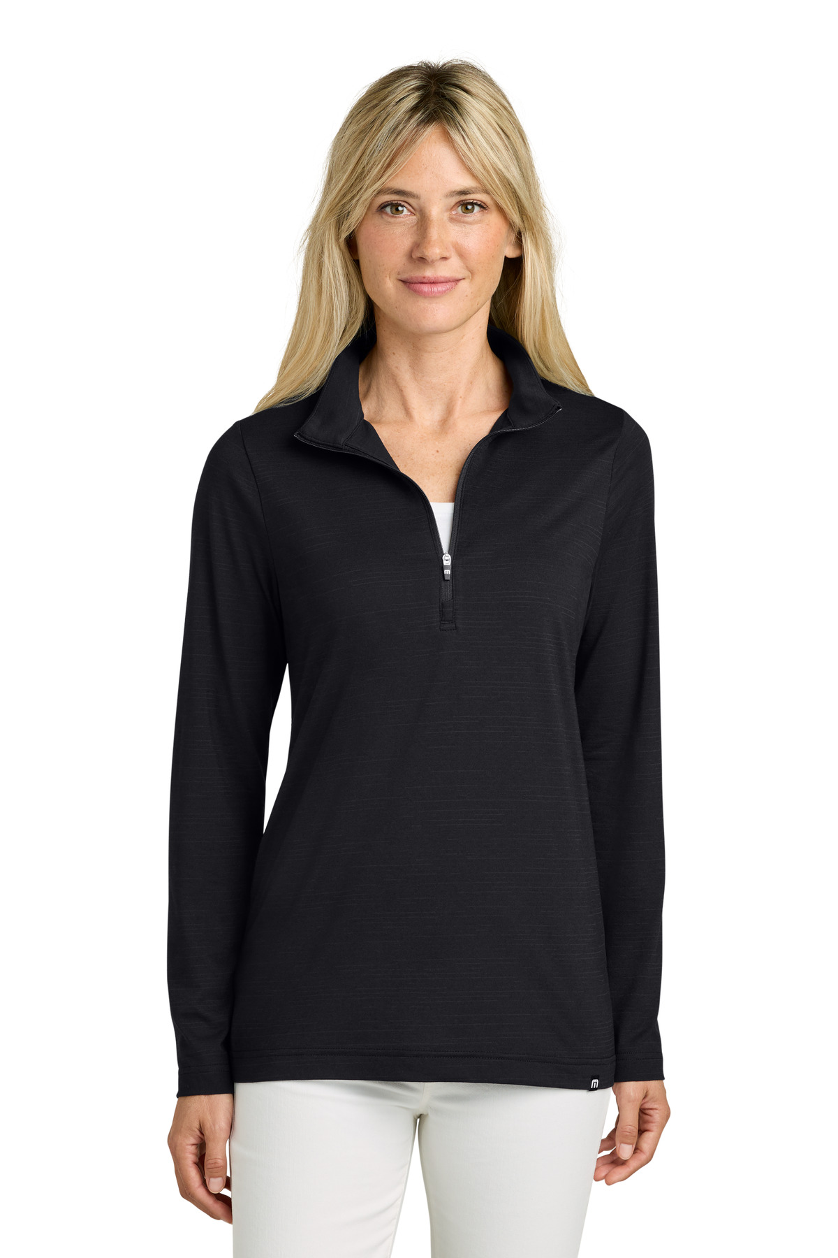 TM1WW003_black_model_front.jpg TravisMathew Women's Crestview 1/4-Zip TM1WW003 - Image 1