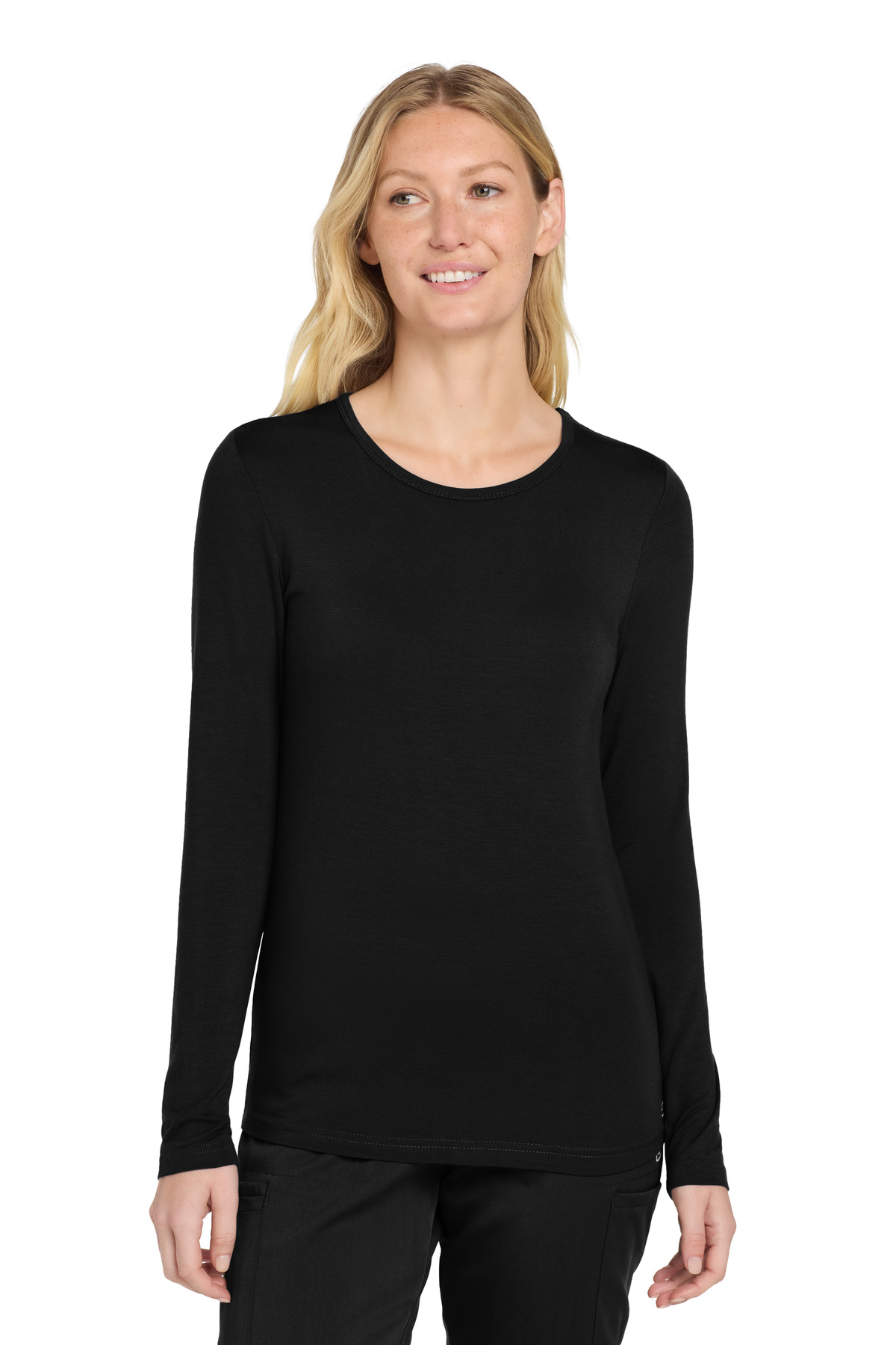 WW4029_black_model_front.jpg Wink Women's Long Sleeve Layer Tee WW4029 - Image 1