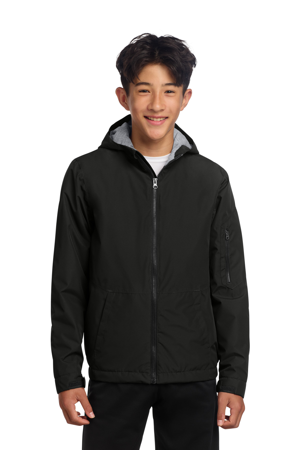 YST56_black_model_front.jpg Sport-Tek Youth Waterproof Insulated Jacket YST56 - Image 1